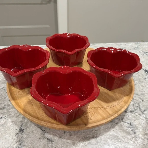 Princess House Red Heart-Shaped Bowls
